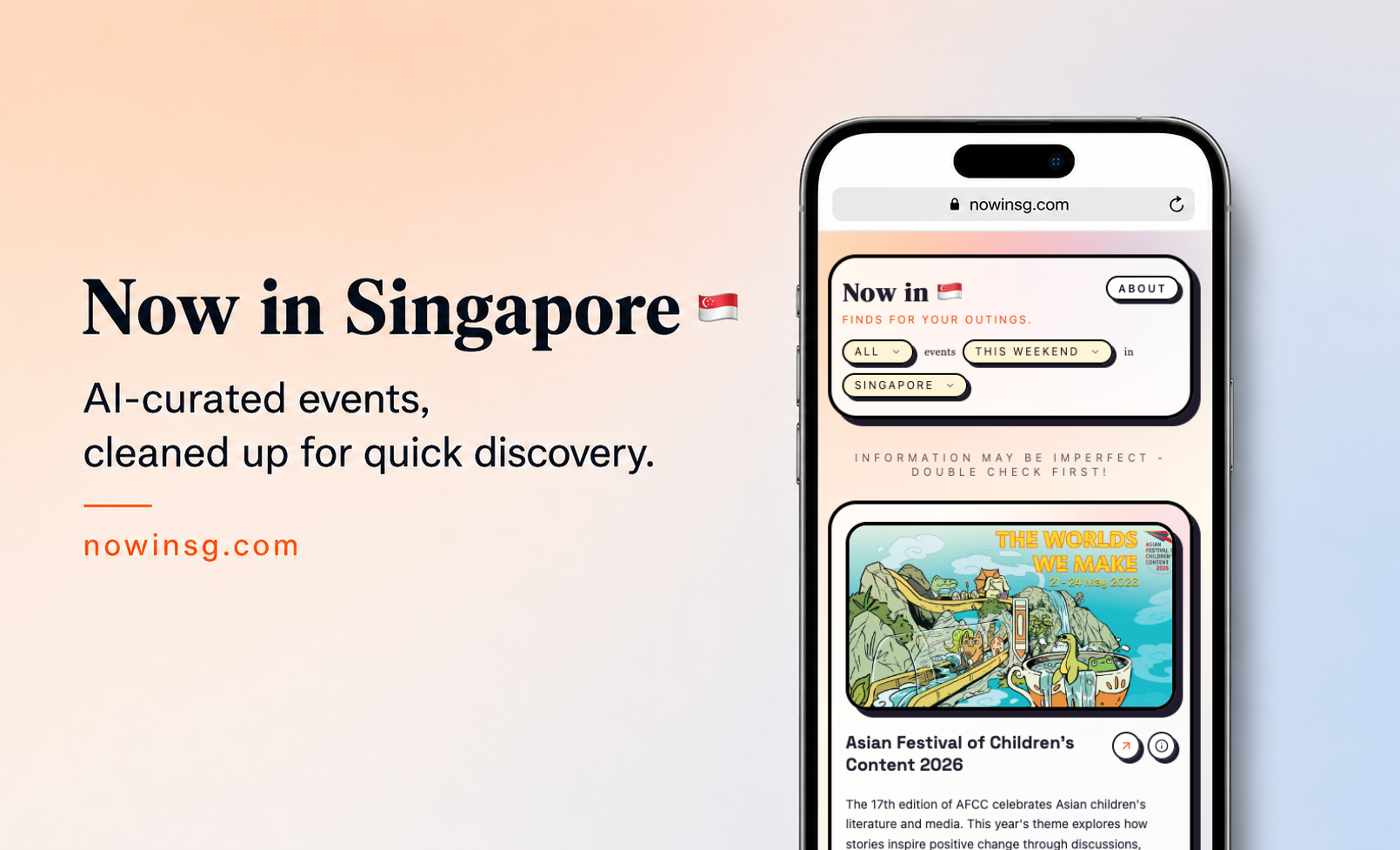 Now In Singapore mobile interface for browsing events on the go.