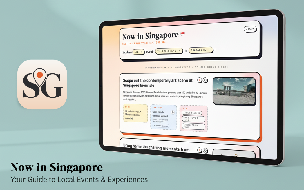 Now In Singapore desktop interface showing curated event listings.