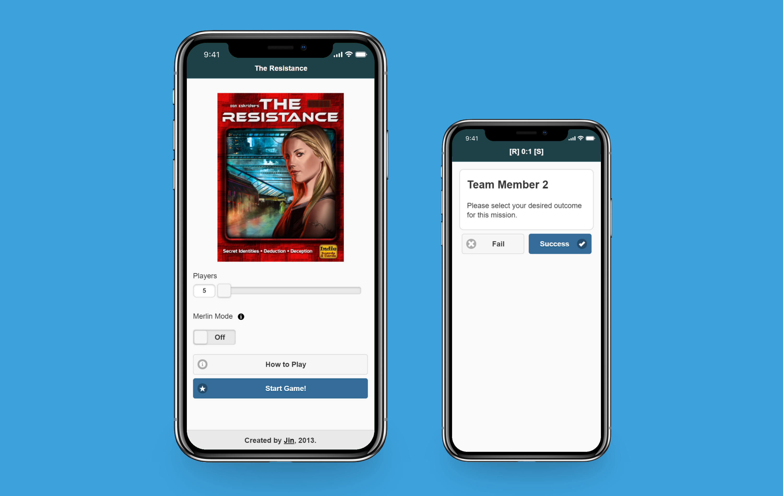 Mobile web interface for playing The Resistance without physical cards.