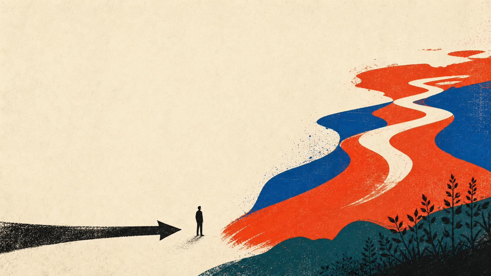 Illustration of agency as the open space between intention and action